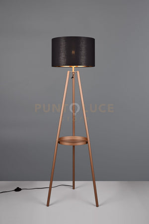 COLETTE PIANTANA 3 PIEDI CON TAVOLINO METALLO CAFFE' E PARALUME NERO ED ORO H. 153CM  1 ATTACCO E27