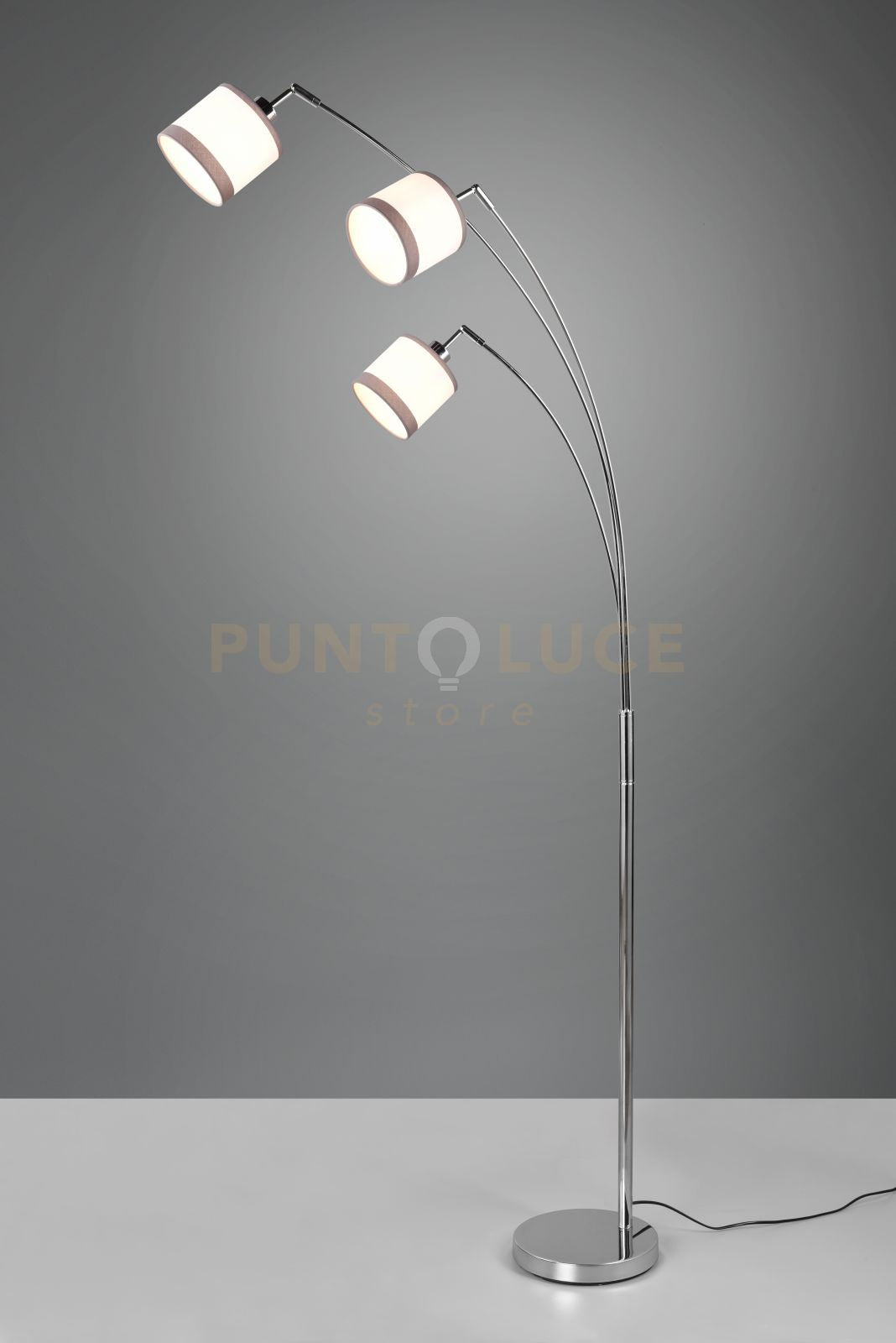 DAVOS PIANTANA METALLO CROMATO 3 PARALUMI BIANCO E GRIGIO H. 185CM 3 LUCI ATTACCO E14