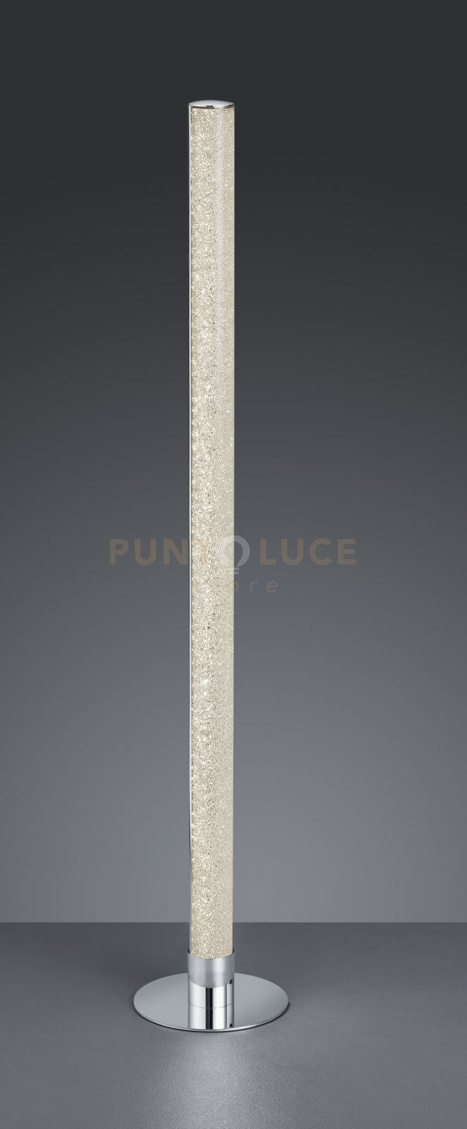 LEIA PIANTANA LED TUBO METACRILATO EFFETTO CRISTALLO E METALLO CROMATO CON TELECOMANDO FUNZIONE RGB H.105CM