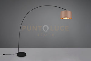 MANSUR PIANTANA METALLO NERO AD ARCO CON PARALUME TORTORA ED ORO H. 200CM 1 LUCE ATTACCO E27