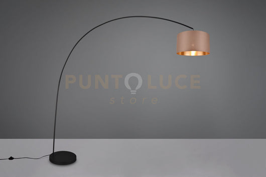 MANSUR PIANTANA METALLO NERO AD ARCO CON PARALUME TORTORA ED ORO H. 200CM 1 LUCE ATTACCO E27