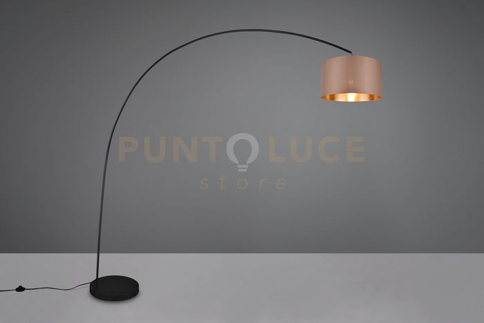 MANSUR PIANTANA METALLO NERO AD ARCO CON PARALUME TORTORA ED ORO H. 200CM 1 LUCE ATTACCO E27