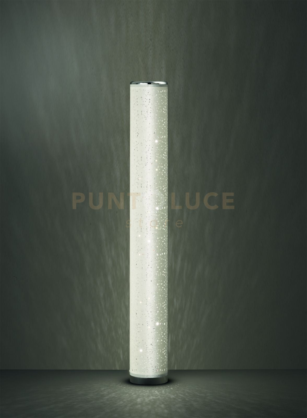 TICO PIANTANA LED 8W 700lm, 3000K CILINDRO TESSUTO BIANCO MICROFORATO EFFETTO CIELO STELLATO CON TELECOMANDO MULTIFUNZIONE H. 103CM DIMMERABILE