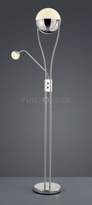 CHRIS PIANTANA LED 18W · 1x 2000lm, 3000K- 3,8W · 1x 350lm, 3000K CROMO MEZZA SFERA + LAMPADA DA LETTURA EFFETTO GHIACCIO H. 180CM