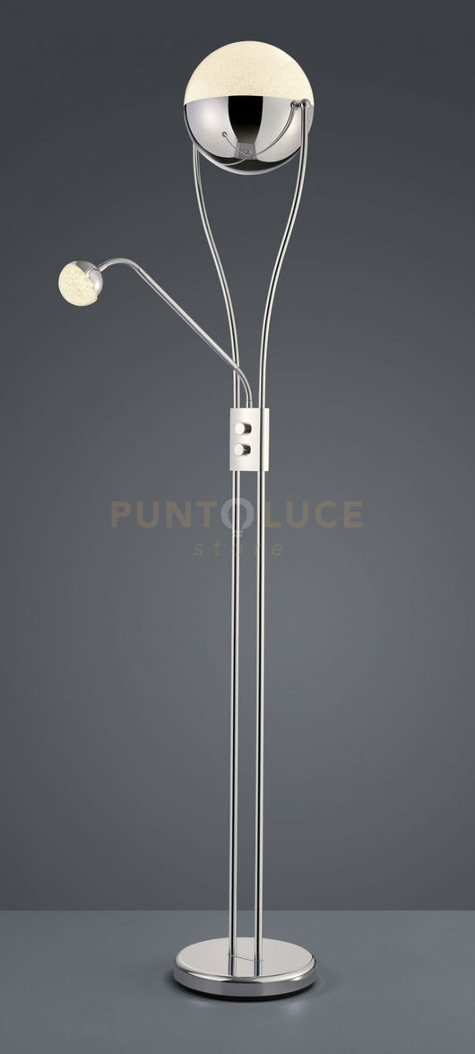 CHRIS PIANTANA LED 18W · 1x 2000lm, 3000K- 3,8W · 1x 350lm, 3000K CROMO MEZZA SFERA + LAMPADA DA LETTURA EFFETTO GHIACCIO H. 180CM