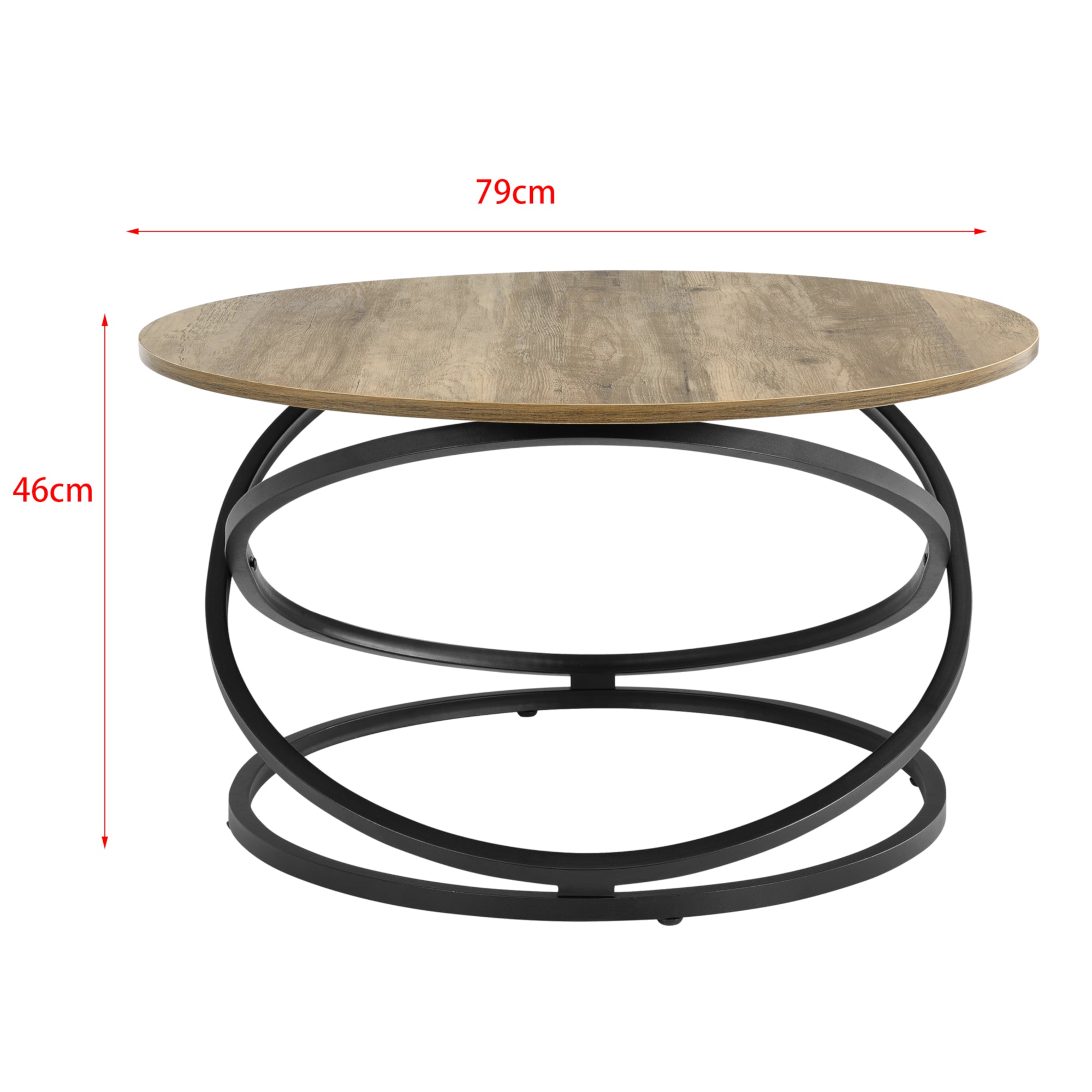 Tavolino da Salotto Dunedin con Piano Rotondo e Base Spirale - Effetto Legno / Nero [en.casa]