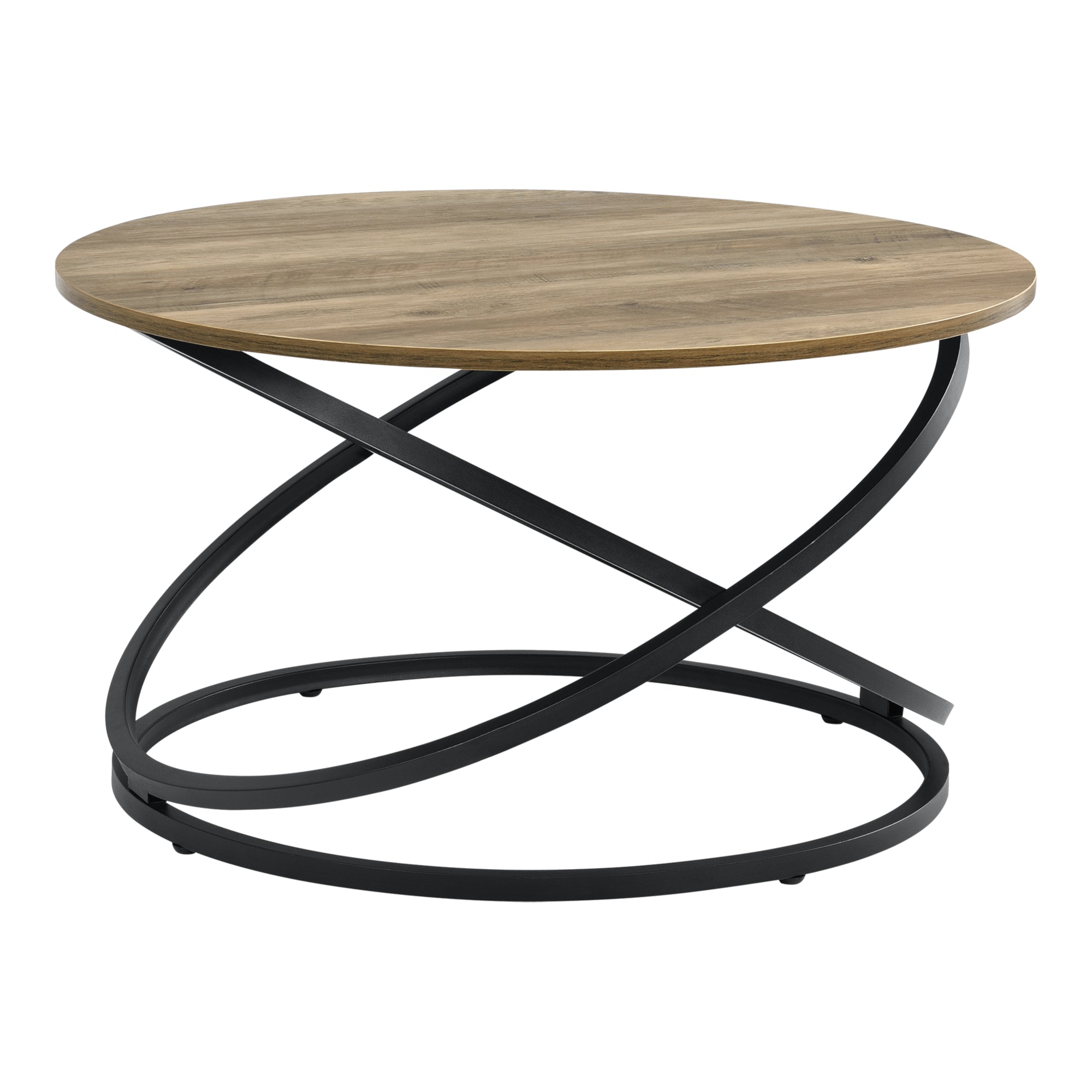 Tavolino da Salotto Dunedin con Piano Rotondo e Base Spirale - Effetto Legno / Nero [en.casa]
