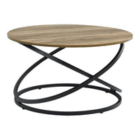 Tavolino da Salotto Dunedin con Piano Rotondo e Base Spirale - Effetto Legno / Nero [en.casa]