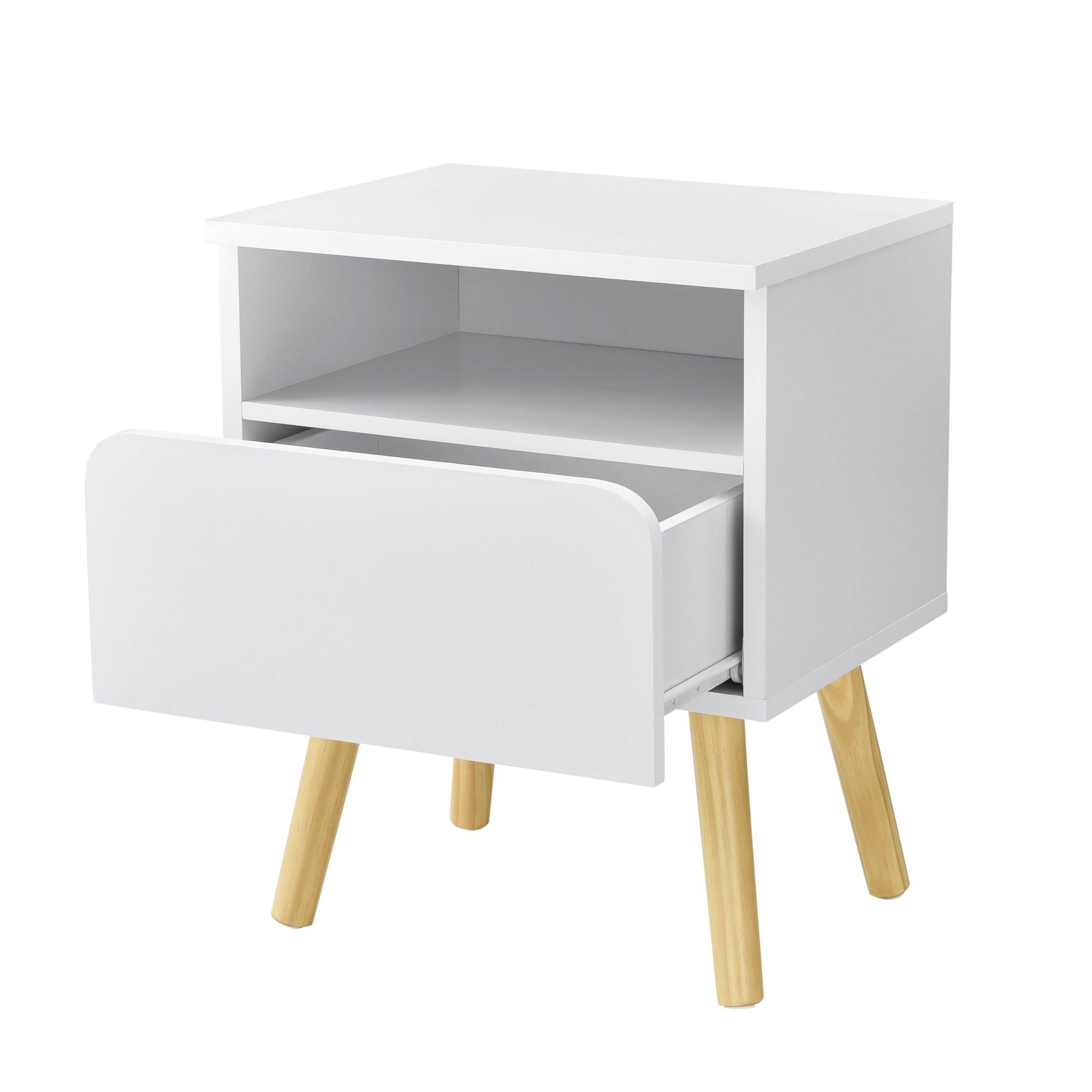 Comodino Dargaville con Cassetto e Vano Portaoggetti 50x40x34 cm - Bianco [en.casa]
