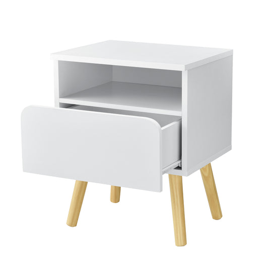 Comodino Dargaville con Cassetto e Vano Portaoggetti 50x40x34 cm - Bianco [en.casa]