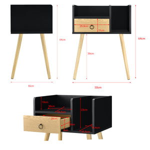 Comodino Gibbston con Cassetto e 2 Scomparti Aperti 64x50x36 cm - Nero/Colore Legno [en.casa]