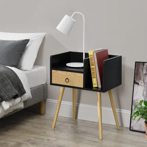 Comodino Gibbston con Cassetto e 2 Scomparti Aperti 64x50x36 cm - Nero/Colore Legno [en.casa]