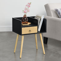Comodino Gibbston con Cassetto e 2 Scomparti Aperti 64x50x36 cm - Nero/Colore Legno [en.casa]