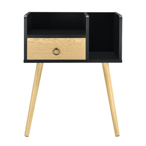Comodino Gibbston con Cassetto e 2 Scomparti Aperti 64x50x36 cm - Nero/Colore Legno [en.casa]