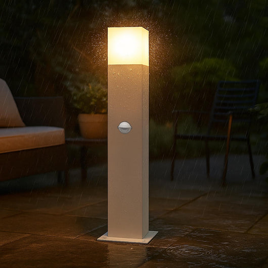 Lampione LED E27 da giardino con sensore movimento crepuscolare lampioncino IP44 luce garage parcheggio 44cm COLORE BIANCO