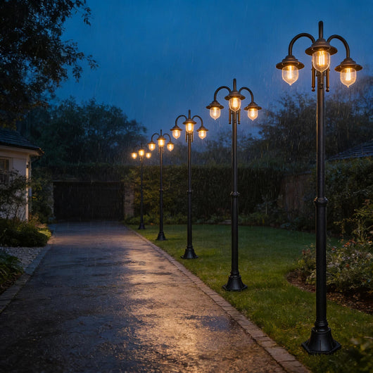 Lampione da Giardino 3 Luci Impermeabile E27 IP54 Lanterna Vintage Luce Viale Cortile Altezza Regolabile 200cm colore NERO