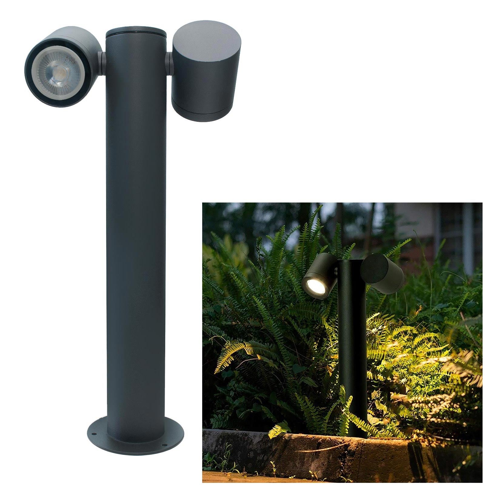Lampione da giardino doppio LED GU10 lampioncino impermeabile diffusore orientabile luce viale cortile grigio scuro 44cm