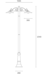 Lampione illuminazione da esterno, palo alto 234cm grafite, due luci E27 Antique Sovil