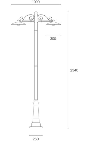 Lampione illuminazione da esterno, palo alto 234cm grafite, due luci E27 Antique Sovil