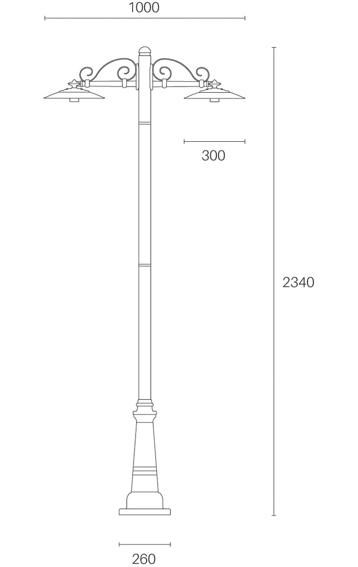 Lampione illuminazione da esterno, palo alto 234cm grafite, due luci E27 Antique Sovil
