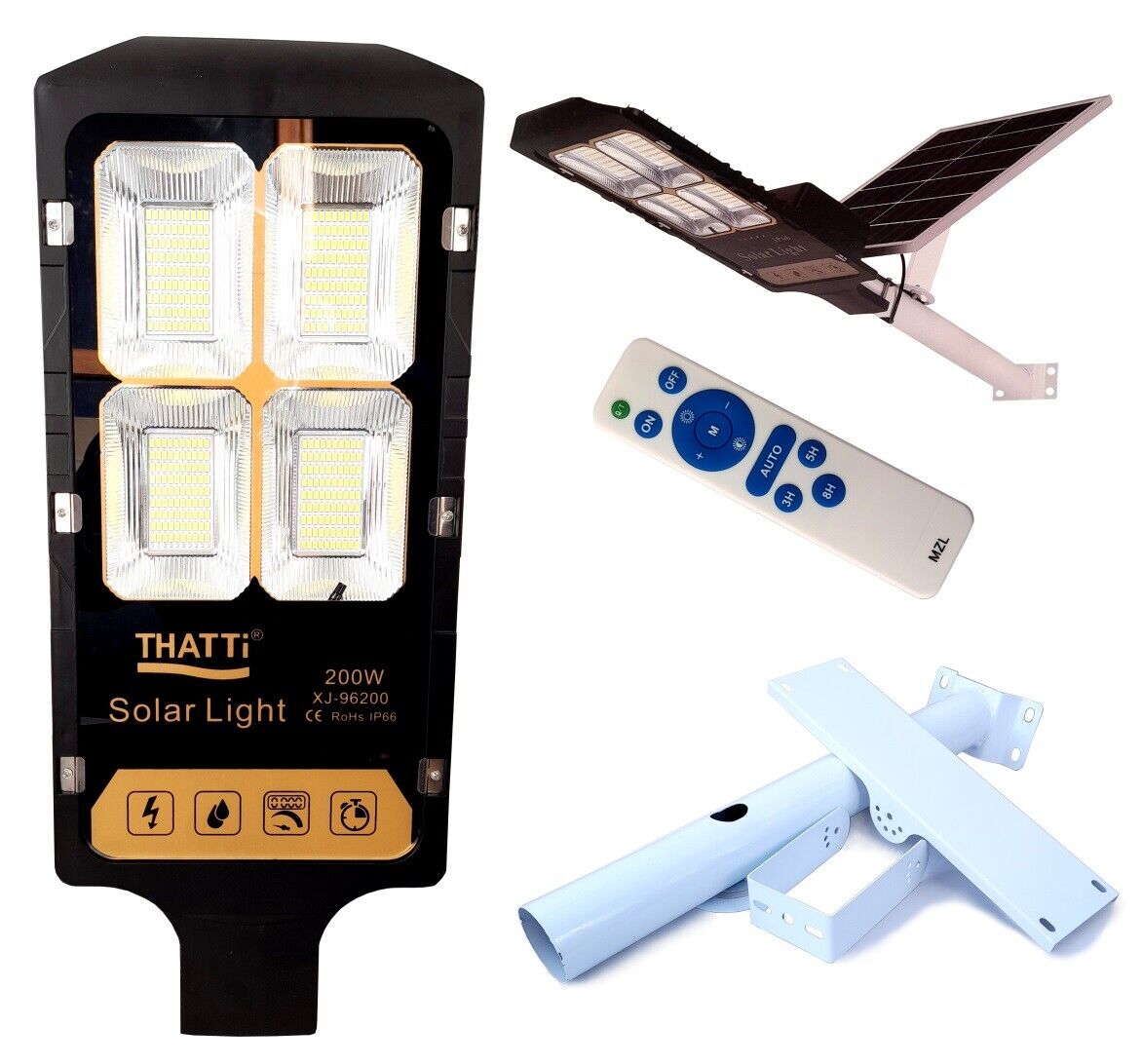 Lampione stradale LED 200W pannello solare con staffa e telecomando XJ-96200
