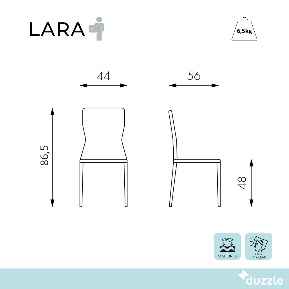 Lara, Set di 2 sedie in similcuoio Bianco (56cm X 44cm H. 86.5cm) | Duzzle