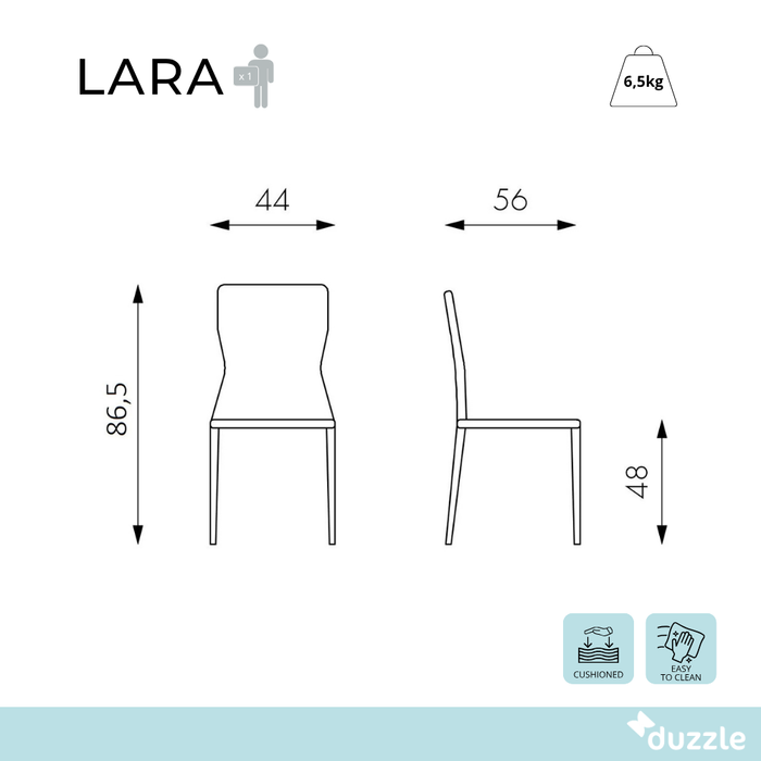 Lara, Set di 2 sedie in similcuoio Grigio chiaro (56cm X 44cm H. 86.5cm) | Duzzle