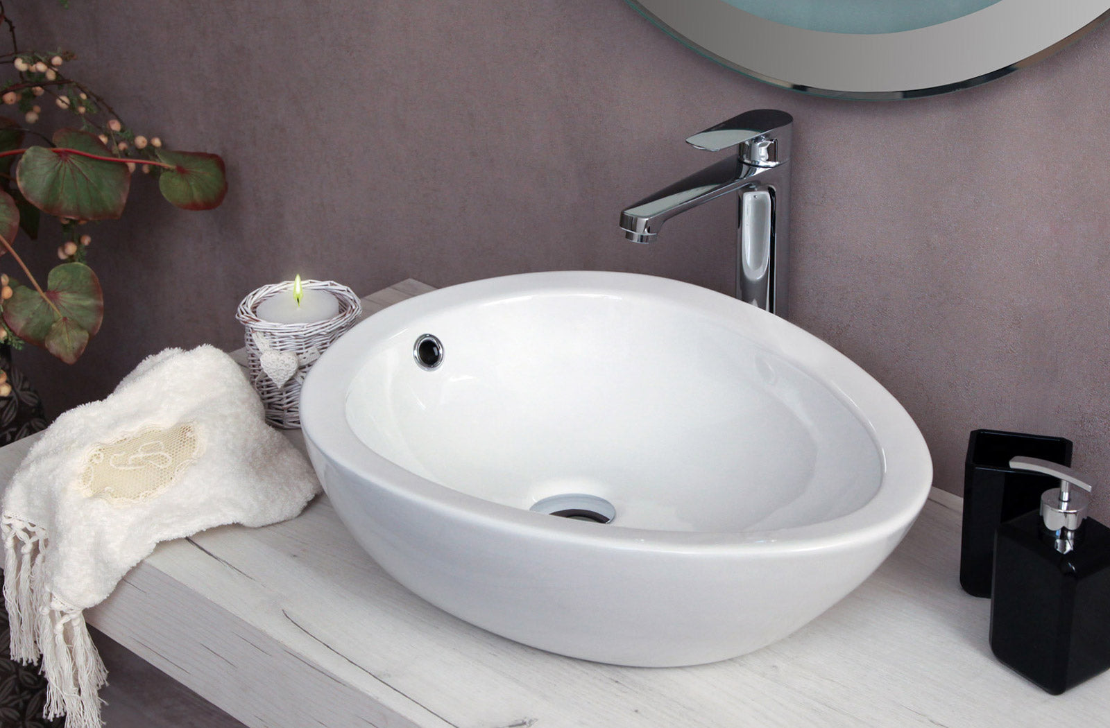 Lavabo bagno da appoggio con troppo pieno 50x39x15 cm bianco Mues Remed