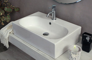 Lavabo bagno da appoggio monoforo con troppo pieno 59,5x39,5x16,5 cm bianco Mues Losu