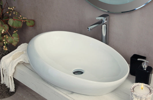 Lavabo bagno da appoggio senza troppo pieno 69x45x18,5 cm bianco Mues Mega
