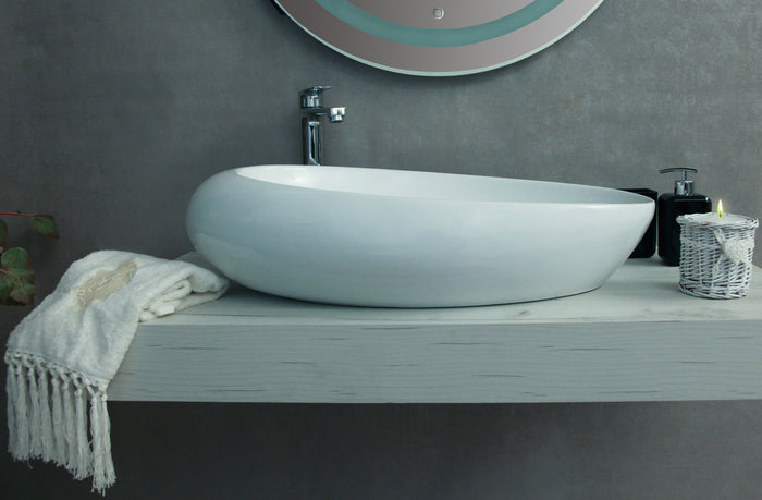 Lavabo bagno da appoggio senza troppo pieno 69x45x18,5 cm bianco Mues Mega