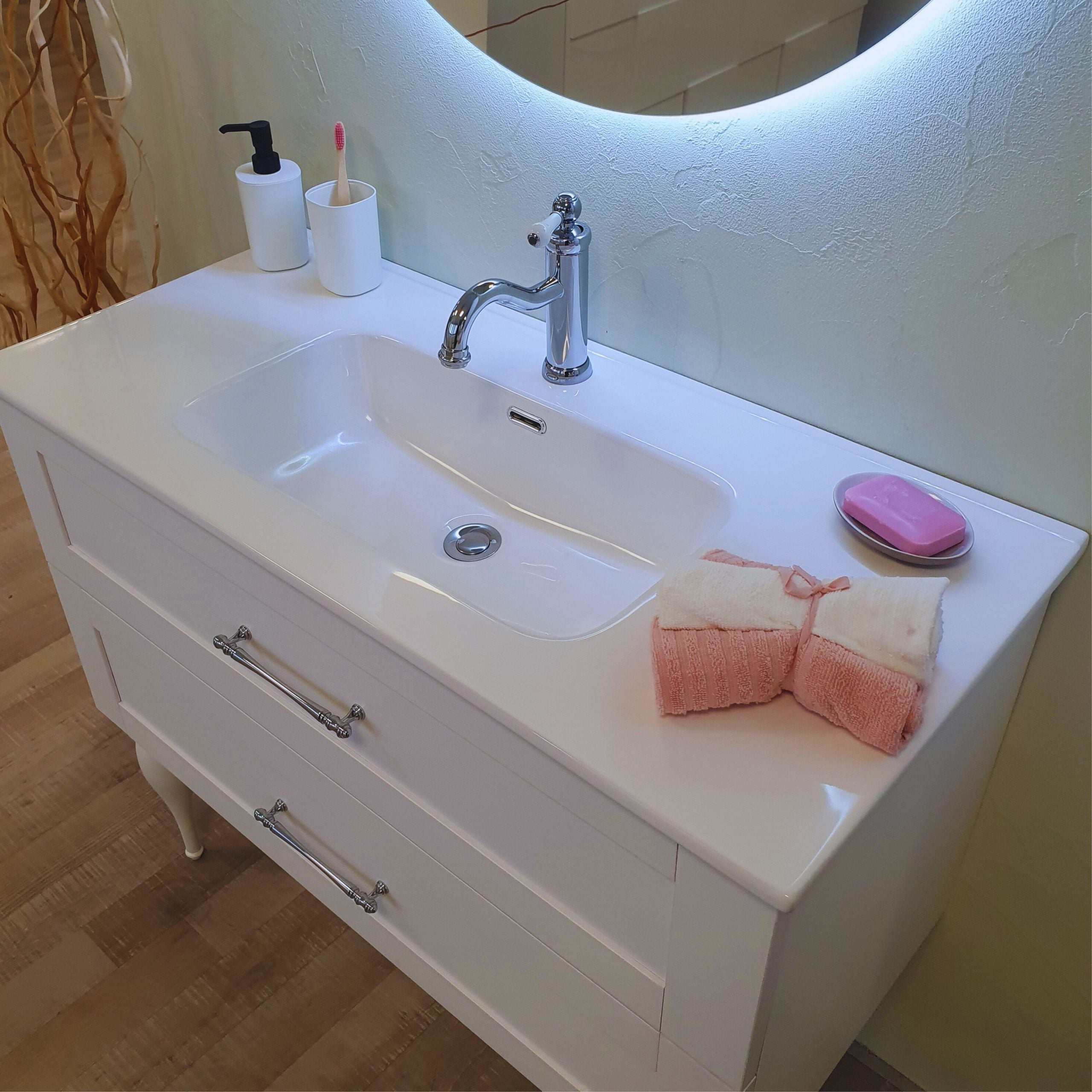 Lavabo da incasso vasca tonda bianco in ceramica 100x46,5 cm