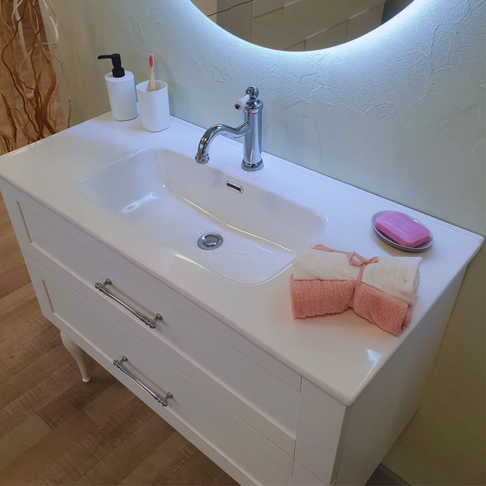 Lavabo da incasso vasca tonda bianco in ceramica 100x46,5 cm