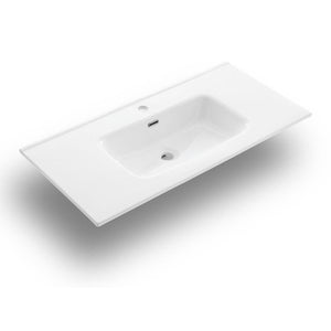 Lavabo da incasso vasca tonda bianco in ceramica 100x46,5 cm