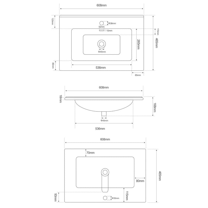 Lavabo da incasso vasca tonda bianco in ceramica 60x46,5 cm