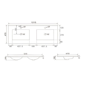 Lavabo da appoggio 20331 in ceramica due vasche 121.5x47 cm colore bianco