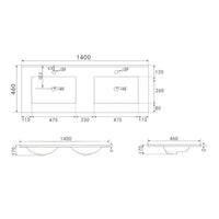 Lavabo da appoggio 385983 in ceramica due vasche 140x46 cm colore bianco lucido