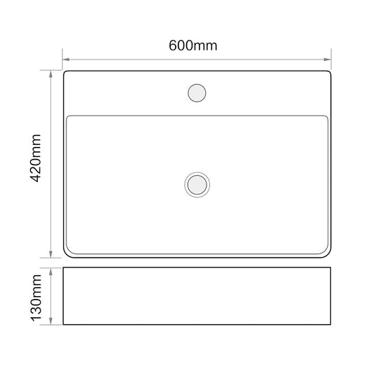 Lavabo da appoggio 9555 in ceramica 60x42x13 cm nero opaco