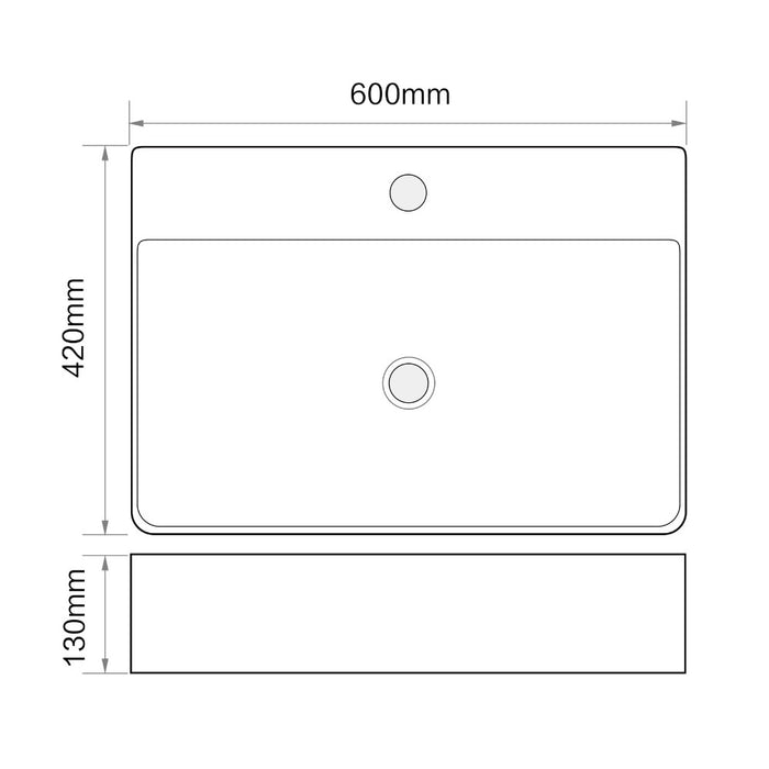 Lavabo da appoggio 9555 in ceramica 60x42x13 cm nero opaco