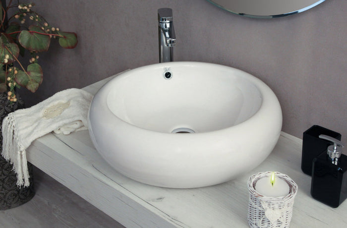 Lavabo da appoggio con troppo pieno 52x17cm bianco Mues Round