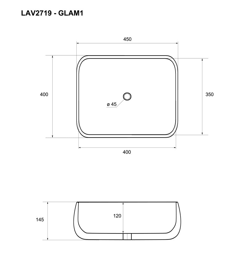 Lavabo da appoggio con troppo pieno 56x43,5x13,5 cm Mues Gary