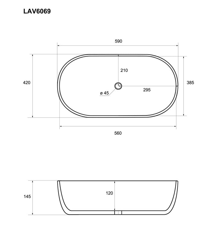 Lavabo da appoggio senza troppo pieno 60x42x14cm bianco Mues Opper