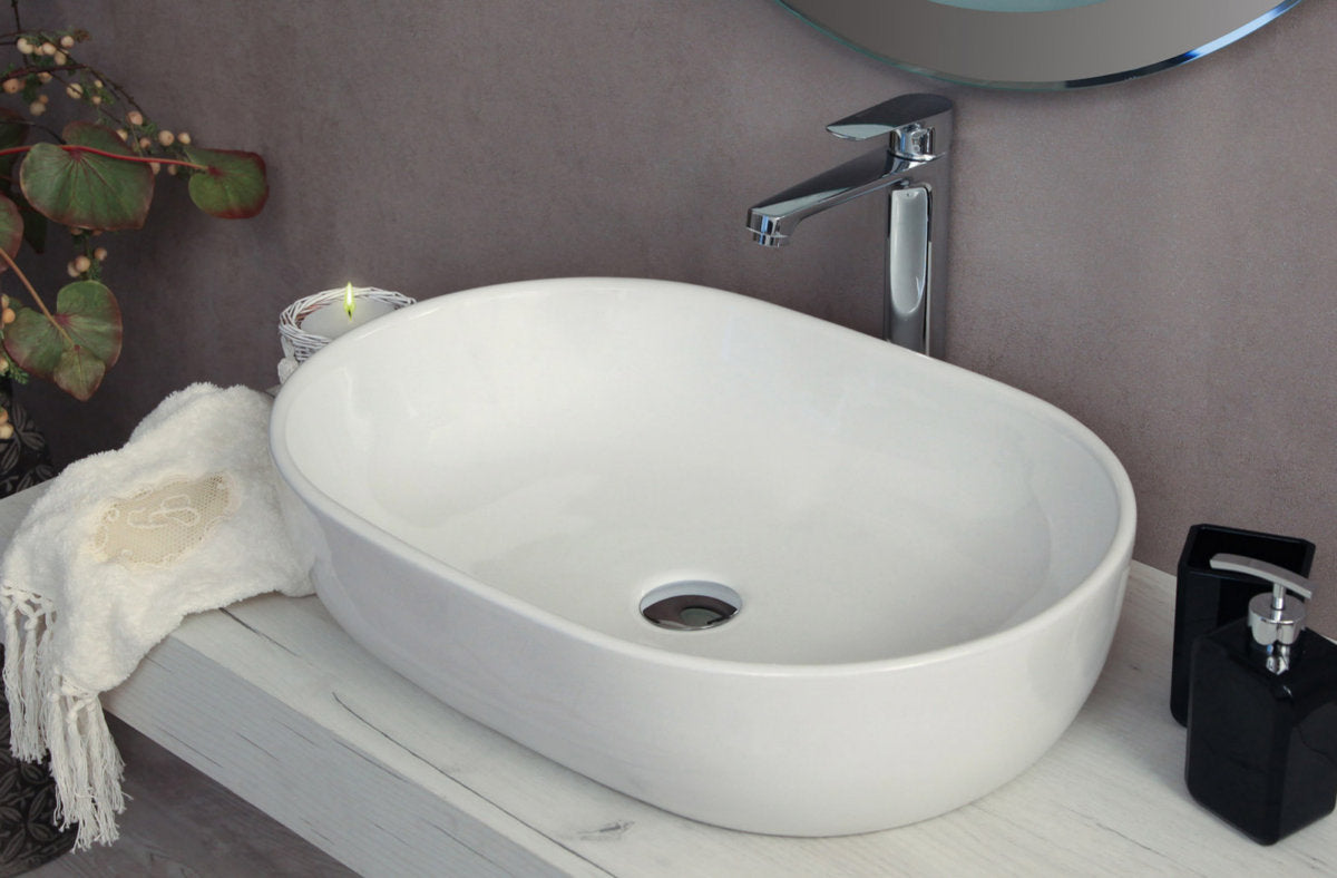 Lavabo da appoggio senza troppo pieno 60x42x14cm bianco Mues Opper