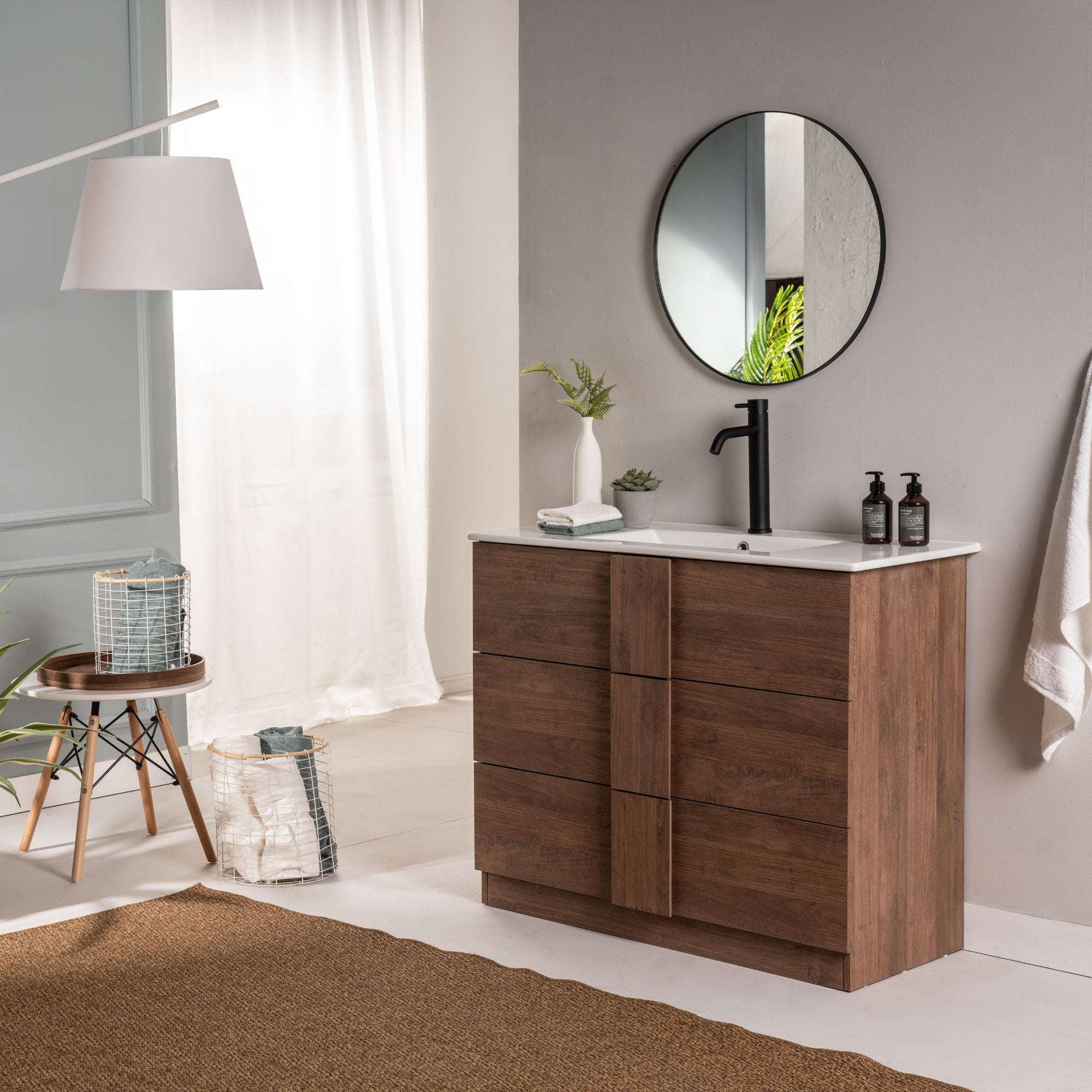 Lavabo da incasso vasca tonda bianco in ceramica 100x46,5 cm