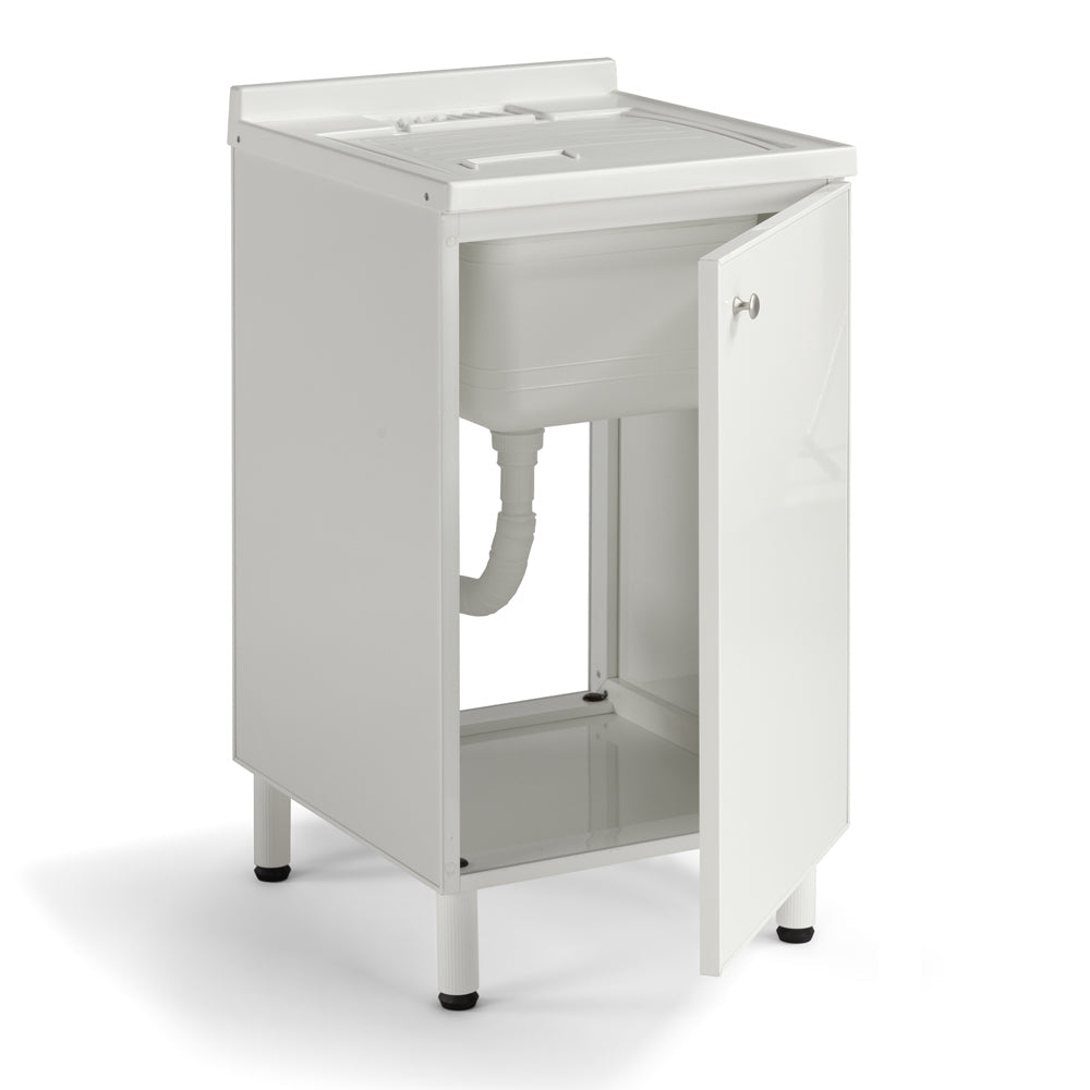 Mobile Lavatoio Lavapanni 45x50 in alluminio 100% MADE IN ITALY NETTUNO per interno e esterno con vasca in ABS e sotto lavatoio con anta