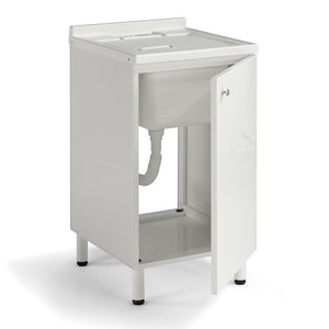 Mobile Lavatoio Lavapanni 45x50 in alluminio 100% MADE IN ITALY NETTUNO per interno e esterno con vasca in ABS e sotto lavatoio con anta