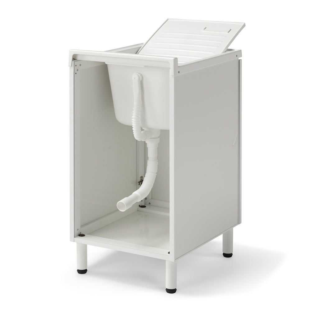 Mobile Lavatoio Lavapanni 45x50 in alluminio 100% MADE IN ITALY NETTUNO per interno e esterno con vasca in ABS e sotto lavatoio con anta