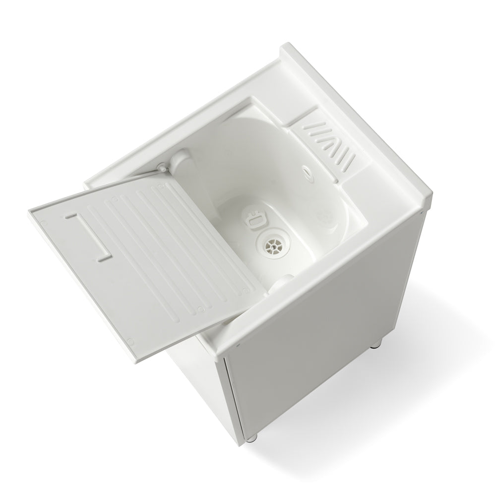 Mobile Lavatoio Lavapanni 45x50 in alluminio 100% MADE IN ITALY NETTUNO per interno e esterno con vasca in ABS e sotto lavatoio con anta