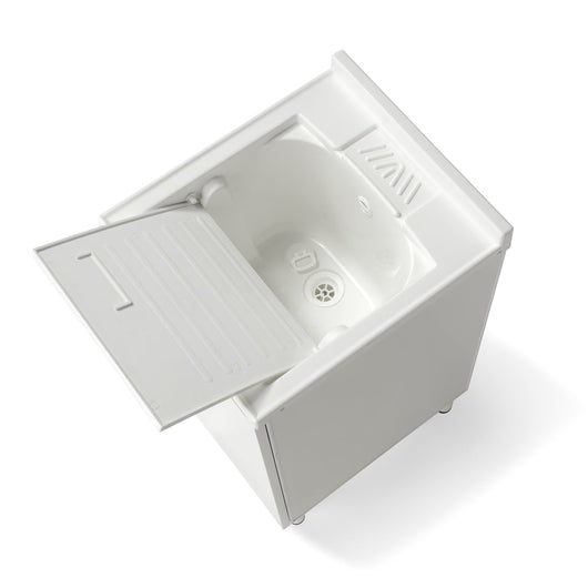 Mobile Lavatoio Lavapanni 45x50 in alluminio 100% MADE IN ITALY NETTUNO per interno e esterno con vasca in ABS e sotto lavatoio con anta
