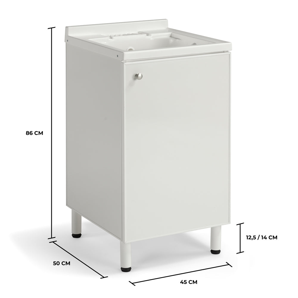 Mobile Lavatoio Lavapanni 45x50 in alluminio 100% MADE IN ITALY NETTUNO per interno e esterno con vasca in ABS e sotto lavatoio con anta